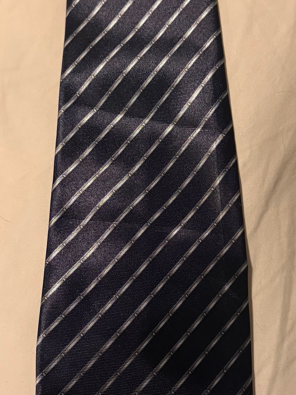 Dunhill Navy Silk Tie with Silver Diagonal Stripe Pattern
